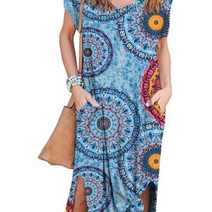 Womens casual long maxi dress with pockets.